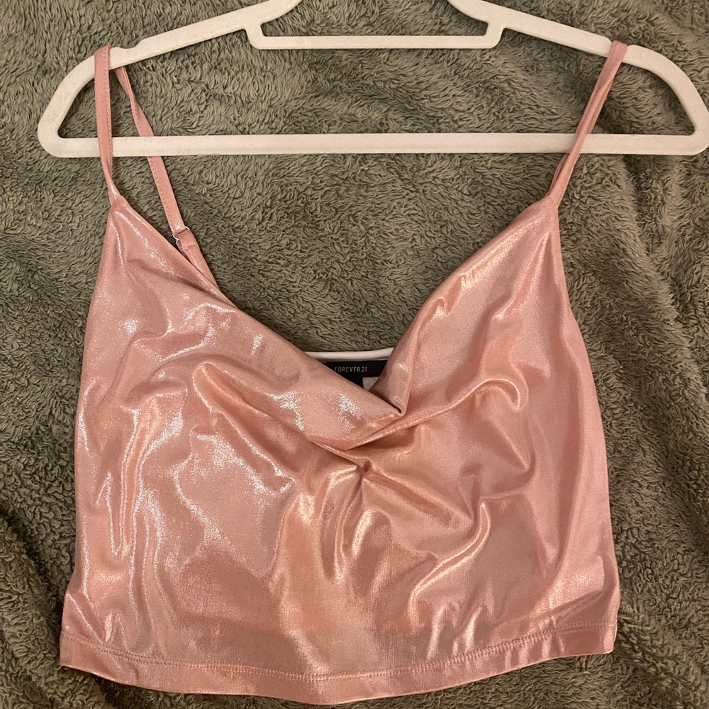 Shiny cowl neck crop top